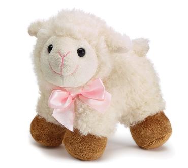 Plush Lamb with Pink Satin Bow